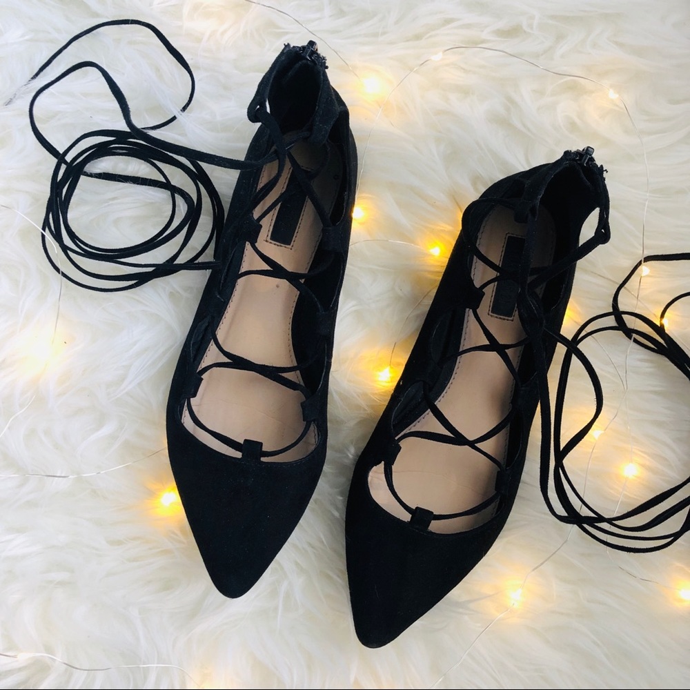 Forever 21 Black Lace Up Flats